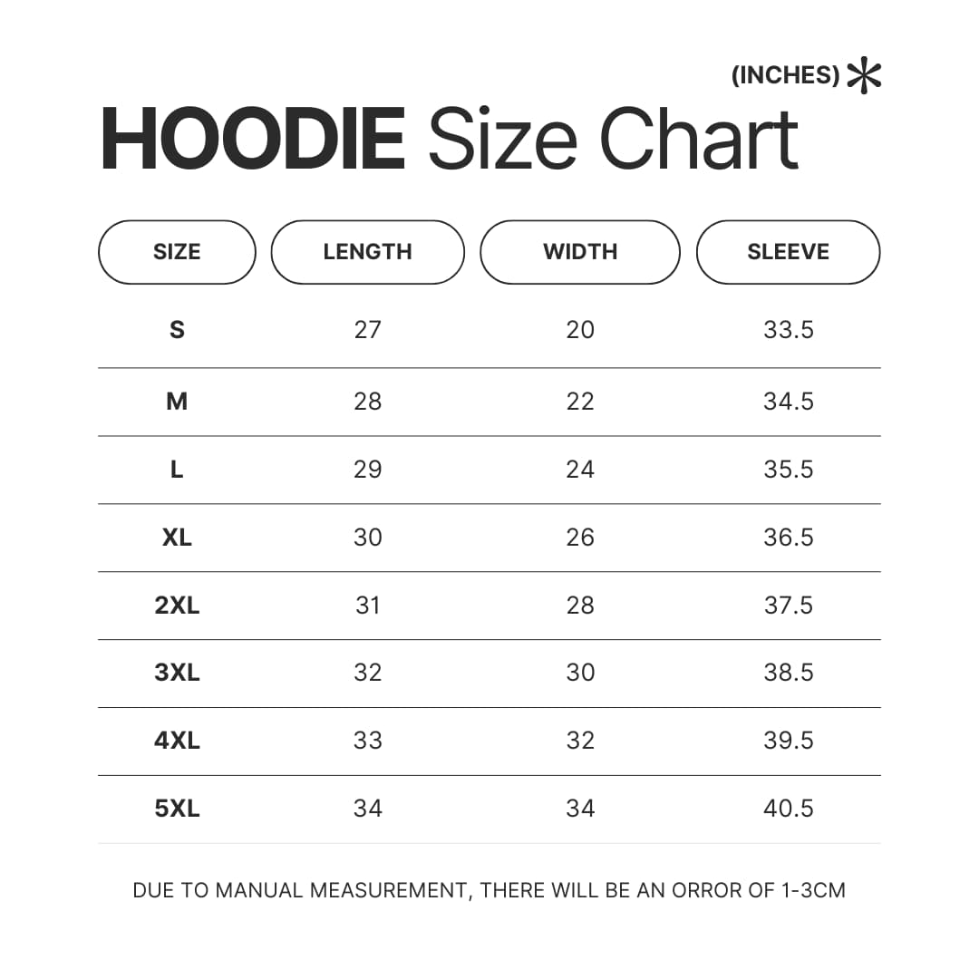 Hoodie Size Chart - Beetlejuice Shop