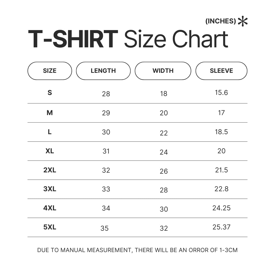 3D T shirt Size Chart - Beetlejuice Shop