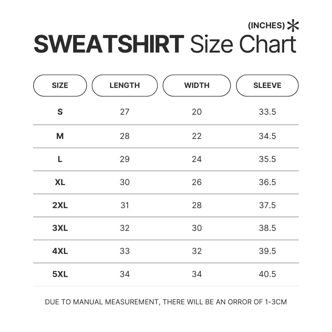 Sweatshirt Size Chart - Beetlejuice Shop