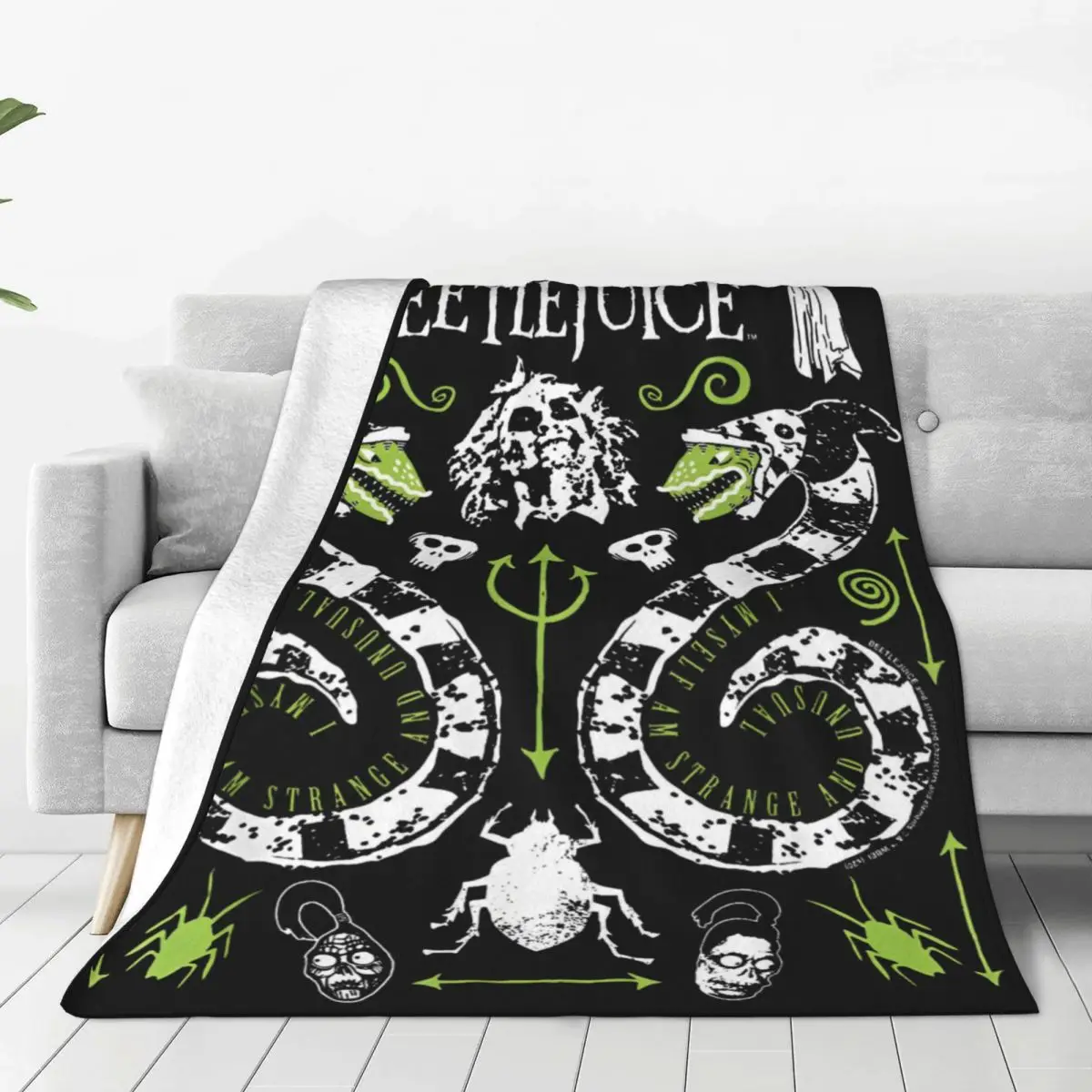 kf S132d9d9f15cb49edac2eee2cac7ce757c B Beetlejuice Symbols Poster Blanket Halloween Horror Flannel Throw Blanket Airplane Travel Decoration Ultra Soft Warm - Beetlejuice Shop