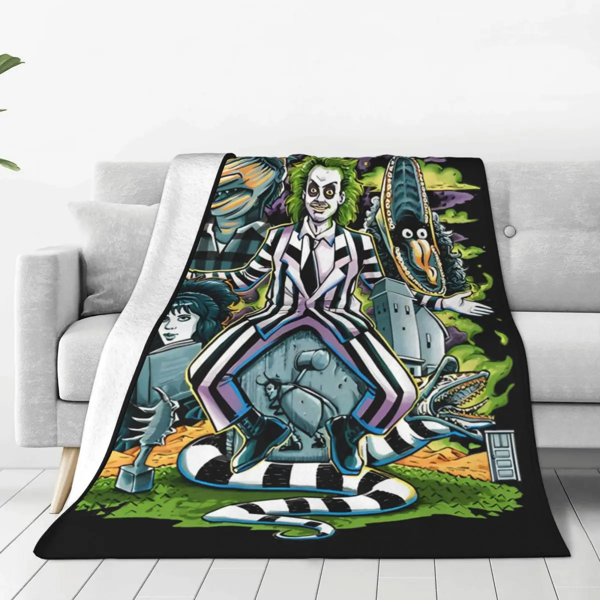 kf S3e42aa15c0934a2fb467487338255b9cU B Beetlejuice Spooky Movie Ghost Flannel Blanket Halloween Horror Awesome Throw Blankets for Home 150 125cm - Beetlejuice Shop