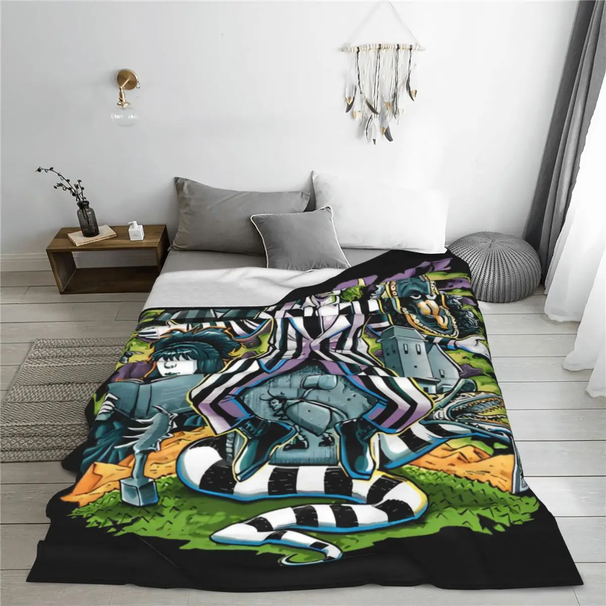 kf S9757d9930ac24a9fa1235e256a91acc2o B Beetlejuice Spooky Movie Ghost Flannel Blanket Halloween Horror Awesome Throw Blankets for Home 150 125cm - Beetlejuice Shop