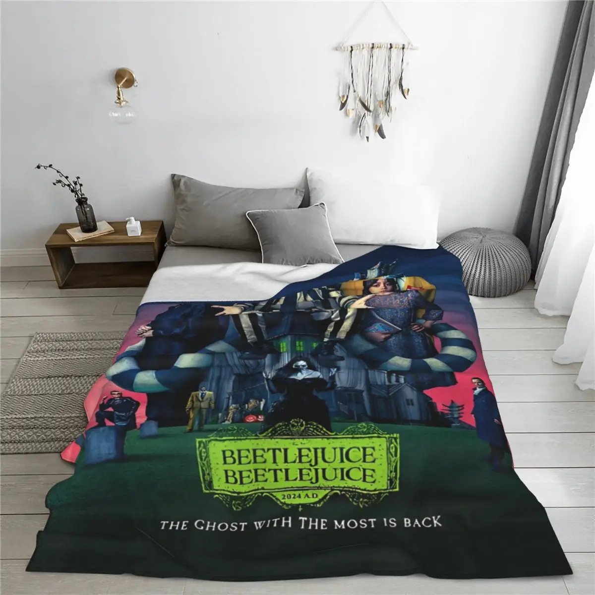 kf Se6b5fc31d8fd4db0b77584b449795637Q B Beetlejuice The Ghost With The Most Flannel Throw Blankets Movie Poster Blanket for Bed Outdoor - Beetlejuice Shop