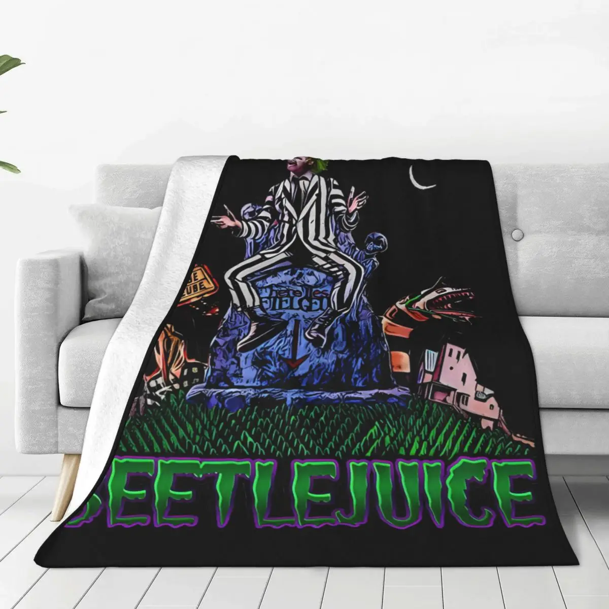 kf Se8020efd0d314fb3bc5fb7a32aa73ca44 B Beetlejuice Spooky Movie Ghost Knitted Blanket Velvet Halloween Horror Lightweight Thin Throw Blanket for Car - Beetlejuice Shop